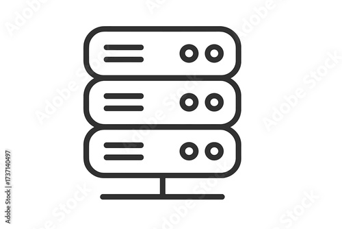 Vector computer server icon, network data storage minimalistic line art design with transparent background, digital technology hardware concept illustration