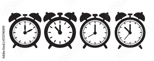 Retro Wake Up Time Alarm Clock Vector Icons