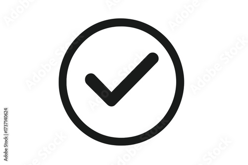 Check mark icon. Tick symbol in circle. Approve, accepted, confirmed sign. Checkmark, ok, yes, correct vote button. Success, verified, complete, done, select concept.