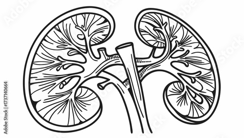 Vector illustration of a detailed human kidneys, isolated on clean white background, symbolizing medical anatomy, health, and biology