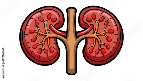 Vector illustration of a detailed human kidneys, isolated on clean white background, symbolizing medical anatomy, health, and biology