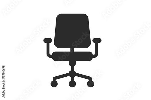 Office chair vector icon illustration, ergonomic swivel chair with armrests and wheels, modern office furniture design isolated on transparent background, workspace seating concept