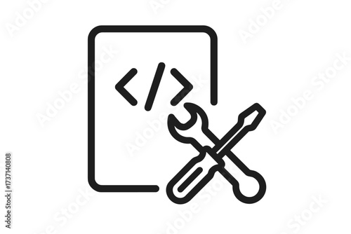 Software Development Tools Icon with Coding Symbols and Wrench Screwdriver, Vector Illustration of Code Editing and Programming Maintenance with Transparent Background