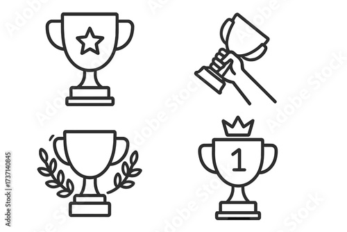 Winning Cup Outline Icon Collection Editable Stroke Style Perfect for Infographics Articles Books Flyers and Banners Vector Cartoon Trophy Illustration Set with Transparent Background