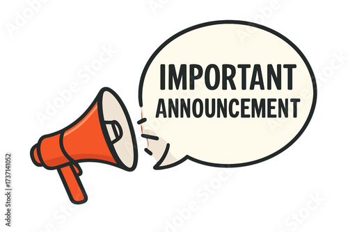 Megaphone with important announcement speech bubble. Loudspeaker for business, marketing, and advertising. Attention concept banner. Communication, news, and promotion vector icon.