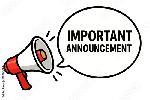 Megaphone with important announcement speech bubble. Loudspeaker for business, marketing, and advertising. Attention alert concept. Breaking news banner vector illustration.
