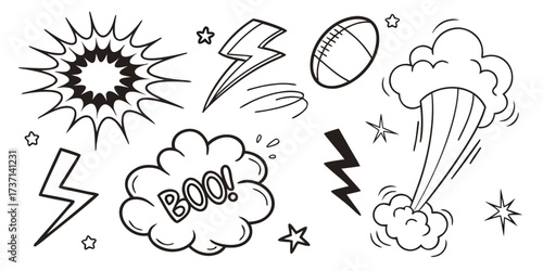 Collection of comic book style sound effects and elements