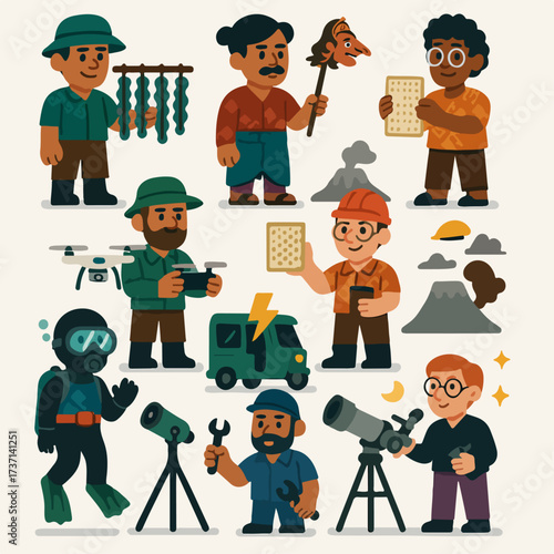 Creative Media And Science Team Characters Filmmaking Studio And Lab