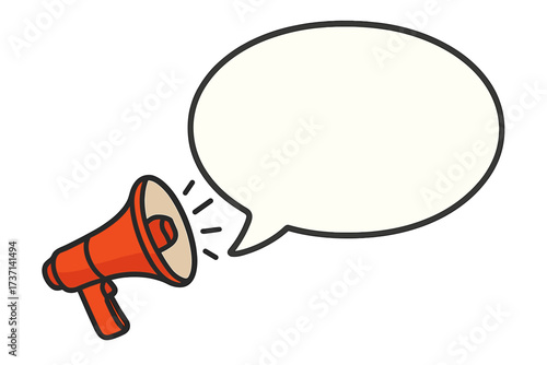 Megaphone with speech bubble for text. Your opinion matters. Loudspeaker for business, marketing, advertising. Vector icon for announcement, communication, alert, feedback, news.