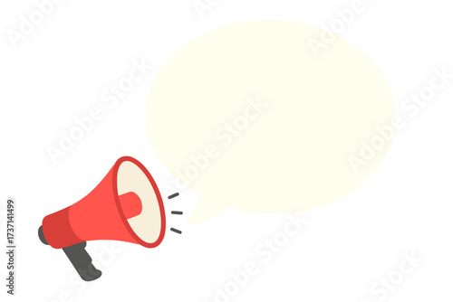 Red megaphone with speech bubble. Your opinion matters. Loudspeaker for announcement, marketing, advertising. Business communication and feedback concept. Vector illustration.