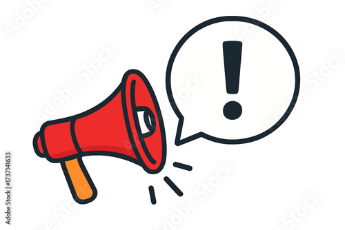 Megaphone with important attention message in speech bubble. Loudspeaker or bullhorn for business marketing and advertising. Announcement, alert, and promotion vector illustration.