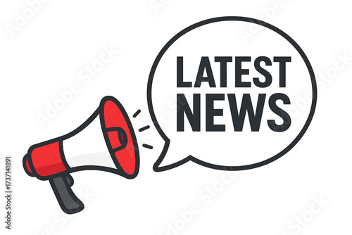 Megaphone with latest news speech bubble. Loudspeaker for announcement, marketing, and advertising. Breaking news alert concept. Communication, promotion, and broadcasting icon.