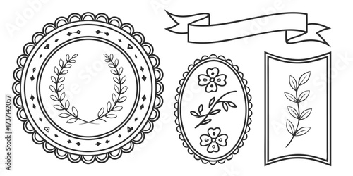 Collection of decorative frames and banners