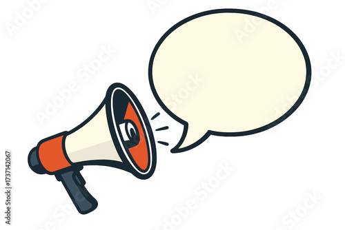 Megaphone with speech bubble. Loudspeaker for business marketing, advertising and promotion. Important announcement, alert, and news concept. Shout for change. Vector.