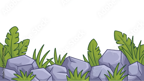 Vector art of cartoon rocks and green plants