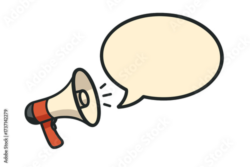 Megaphone icon with speech bubble. Loudspeaker for announcement, alert, and communication. Concept for business, marketing, advertising, promotion, propaganda, protest, and voting.