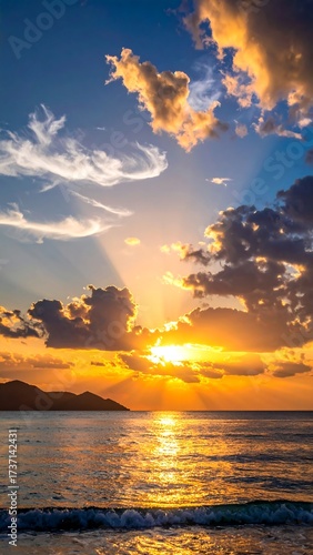 Sunset over the ocean with dramatic clouds