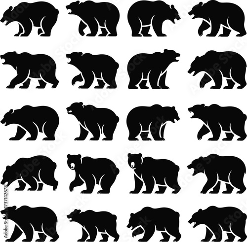Bear Silhouette Vector Collection Illustration .