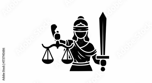 The symbol of Lady Justice blindfolded holding a sword and scales of justice representing the impartiality and fairness of the legal system and the administration of law