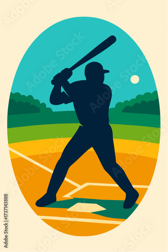 Baseball Batter Ready To Swing On Field Athletic Silhouette Vector