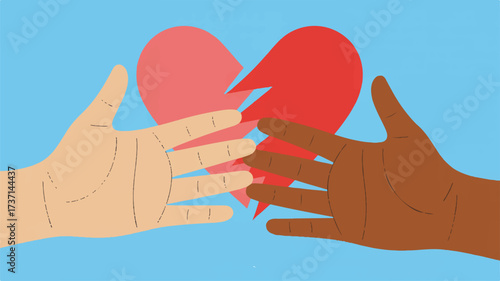 Vector art of two hands reaching to mend a broken heart