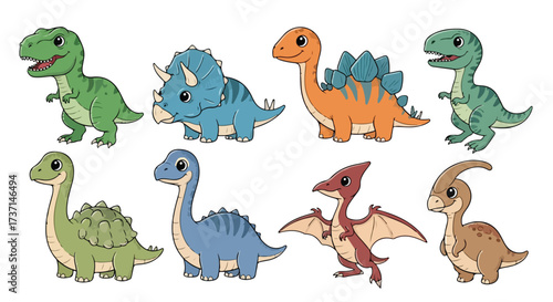 Cute Cartoon Dinosaur Collection T Rex Triceratops Stegosaurus and More Perfect for Kids and Education