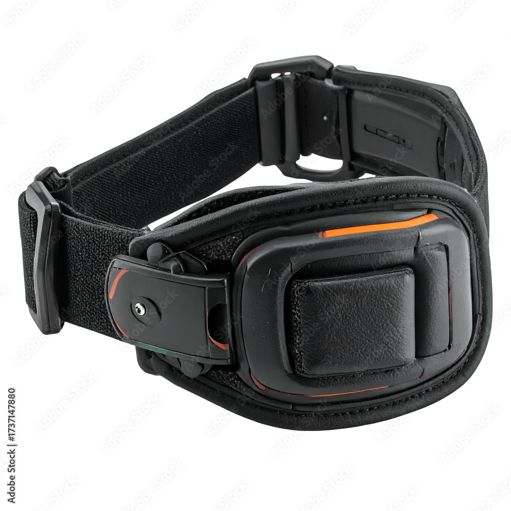 Fototapeta premium Detailed shot featuring a view of a black adjustable collar, highlighting the intricate design and construction.