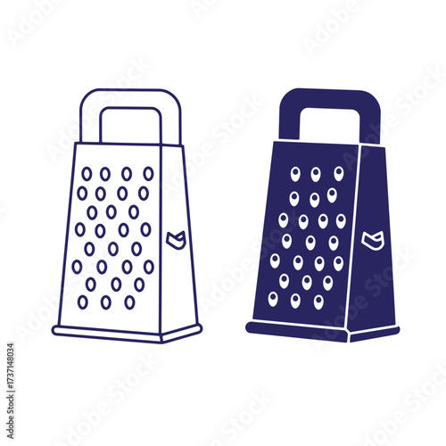 Vector illustration of a grater in two different styles of solid and outline with a modern design