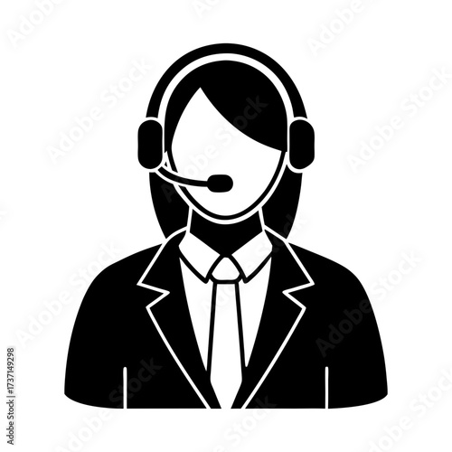 Illustration of a customer service representative with headset and business attire
