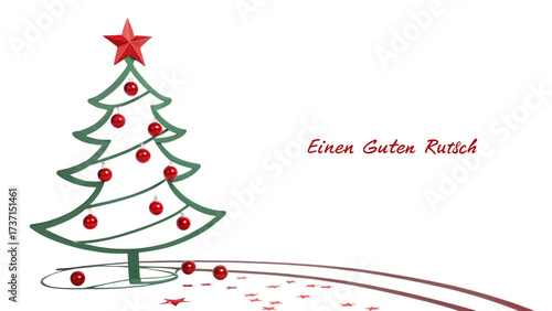Christmas tree with ornaments and text einen guten rutsch isolated on transparent background