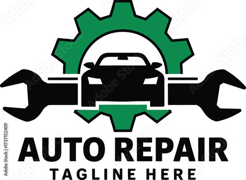 Modern auto repair logo with car silhouette gear and wrench for automotive services