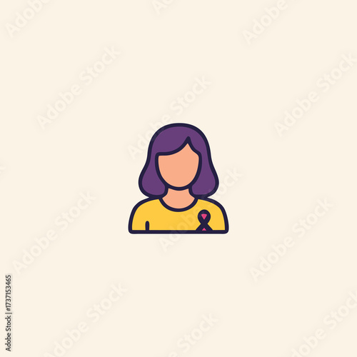 Woman with Pink Ribbon Icon – Breast Cancer Awareness Flat Vector Illustration for Women’s Health, Solidarity, and Medical Support
