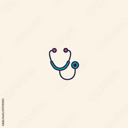 Stethoscope with Pink Ribbon Icon – Breast Cancer Awareness Flat Vector Illustration for Medical Care, Diagnosis, and Health Support