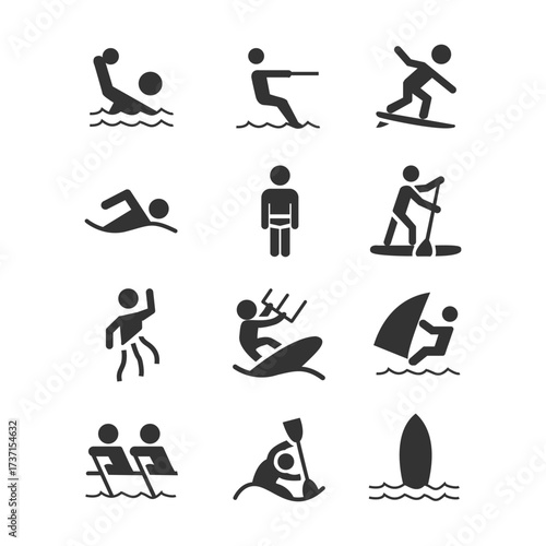 Watersports black silhouette shapes illustration