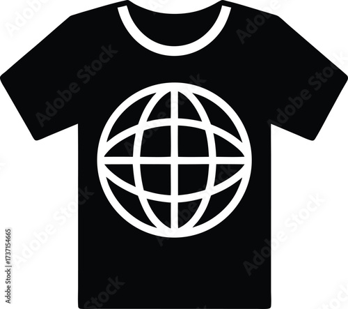 T shirt design featuring a globe logo icon with global branding elements
