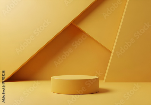 Minimalist yellow geometric stage for product display and design concepts
