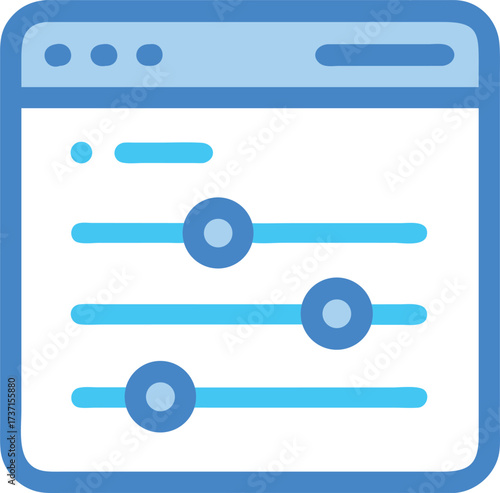 Control panel icon for website settings with sliders and buttons