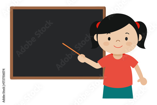 little girl writing on a blackboard