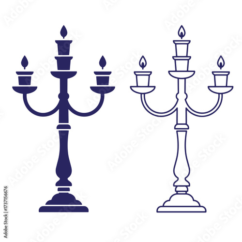 Elegant blue candelabra illustrations depicting two distinct styles for design elements