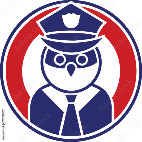 Mascot logo of an owl dressed as a police officer inside circle
