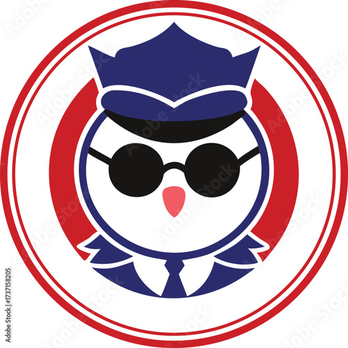 Owl Law Enforcement Icon with Red and Blue Circular Frame Design