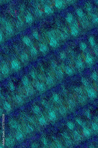 Abstract Textured Paint: A close-up view reveals a captivating display of layered paint texture, where hues of turquoise and deep blue dance across the canvas, showcasing a unique and dynamic pattern.