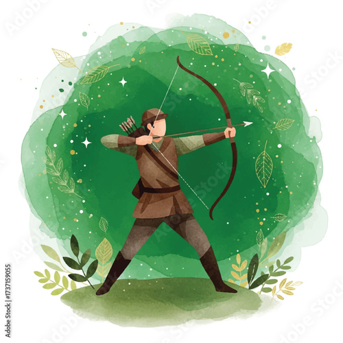A stylized illustration of an archer drawing back a bow and arrow, ready to aim.