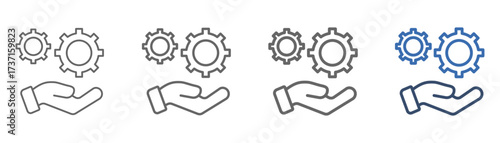 
outline icon set service with two gears and palm design