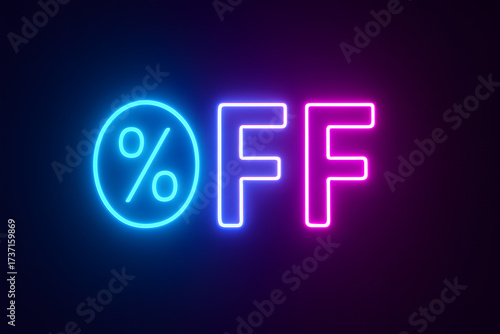 Percent Off Neon Text Sign Glowing Blue And Pink For Retail Discount