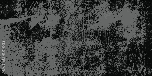 Rough worn texture background. Black grey grunge distressed overlay. Dark raw weathered surface wallpaper. Old gritty grainy backdrop. Scratched dirty stone wall concept. Vector textured illustration