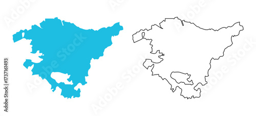 map of Basque autonomous community of Spain. Map with detailed outlines and blue silhouettes