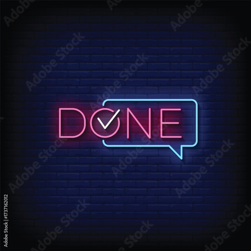 done neon signboard with brick wall background vector
