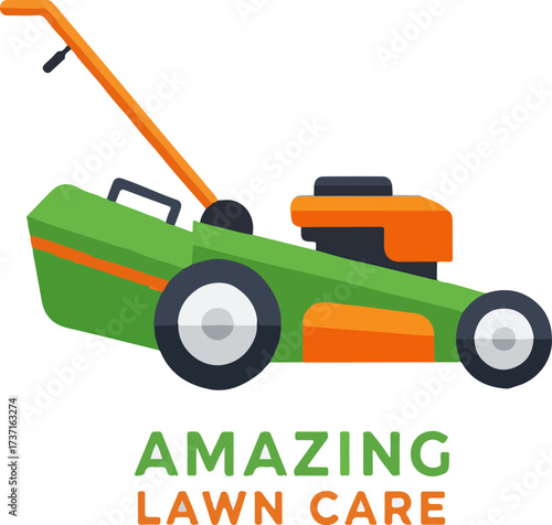 Lawn mower illustration with Amazing Lawn Care text