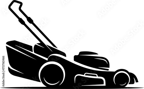 Black silhouette of lawn mower on white background
